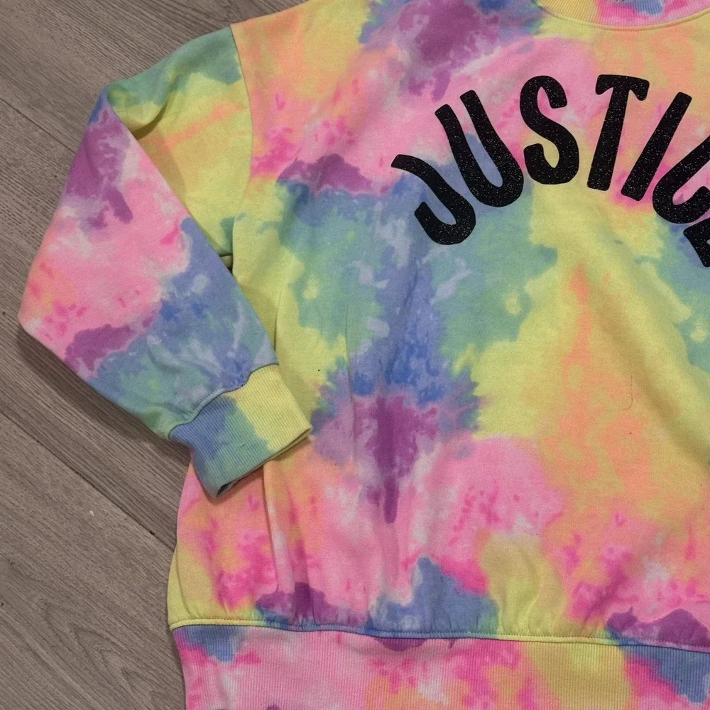 Justice Girls XL Plus Rainbow Tie Dye Pullover Sweater Long Sleeve‎ Logo